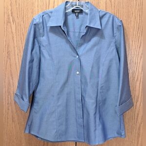 Foxcroft Blue Fitted Button Down Blouse